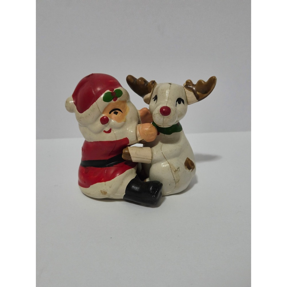 Vintage Santa and Reindeer Salt and Pepper Shakers Hong Kong Plastic Christmas